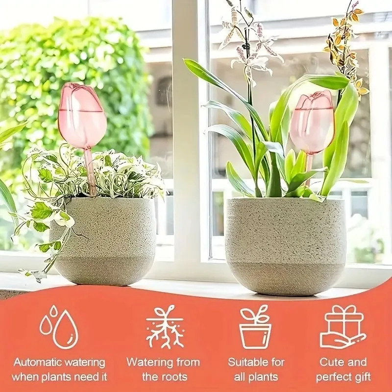 핑크 튤립 식물 물 공급 볼, 실내 및 실외 식물에 적 - Plant Watering Globe 리뷰 및 가격