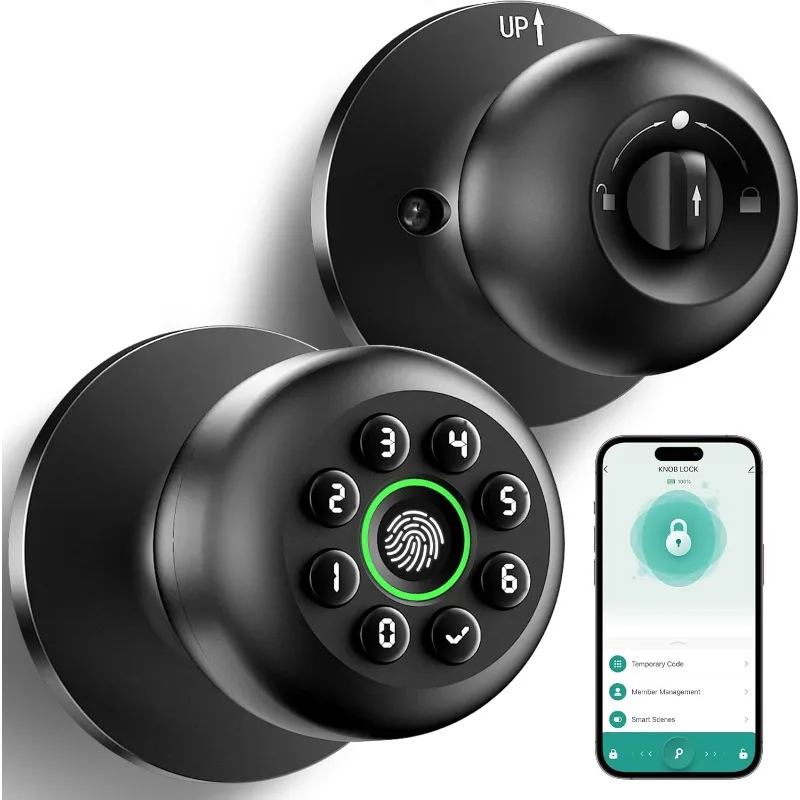 키패드가 있는 매트 블랙 스마트 지문 도어 손잡이, 침 - Smart Garden Offices 리뷰 및 가격